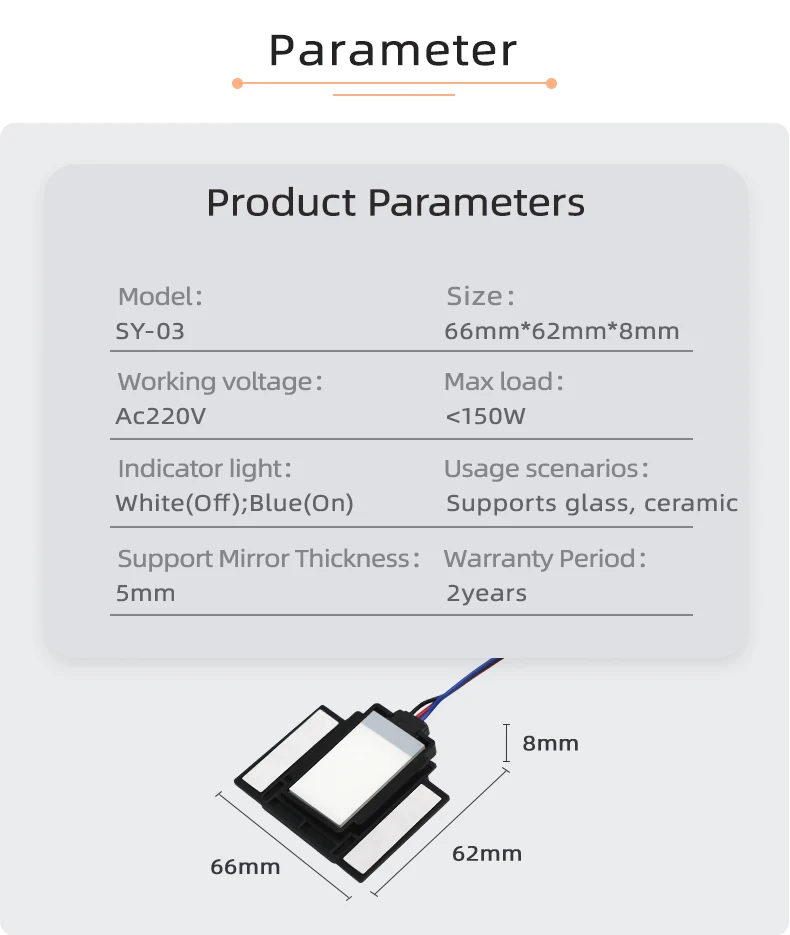 Ein-Touch-Ein/Aus-LED-Lichtschalter für Hochspannungsspiegel, geeignet für 220V AC LED-Beleuchtung – Detail 4