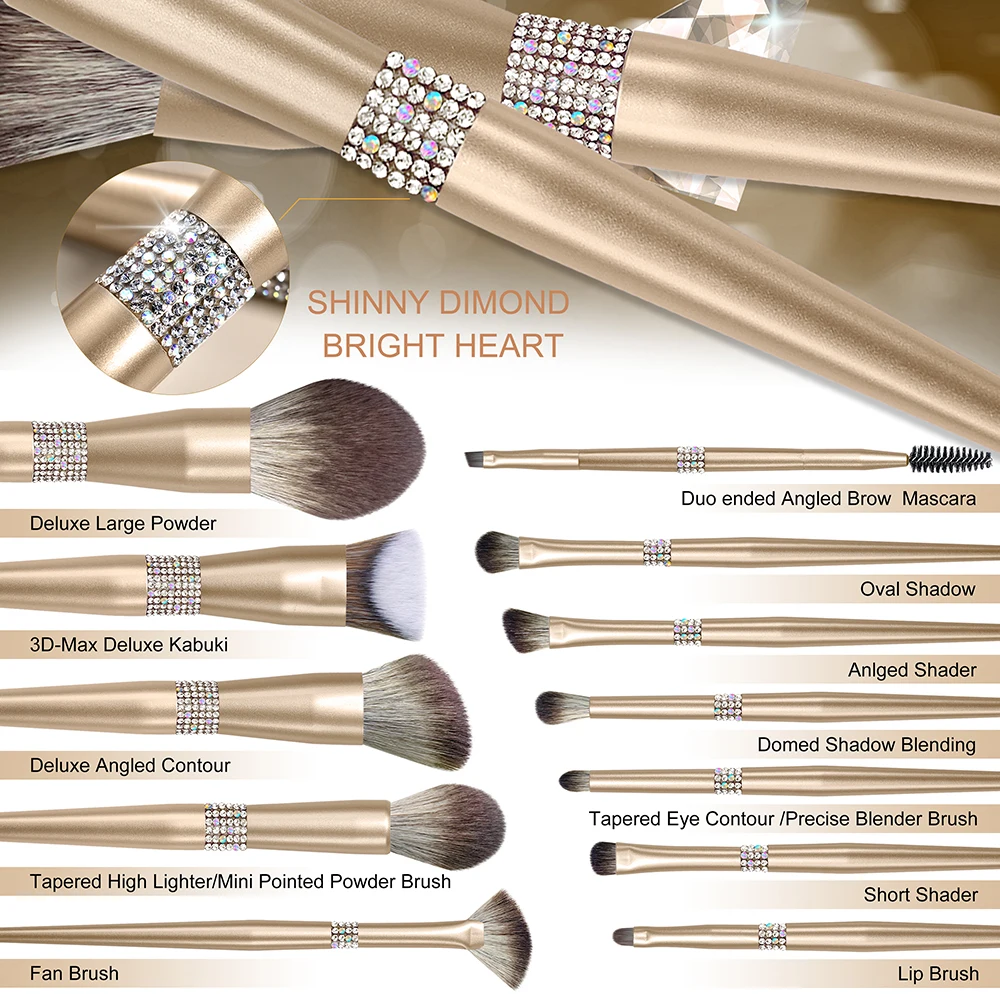 12pcs Champaign Gold Makeup Brushes Set Power Foundation Contour Eyeshadow Lip Make Up Brushes Professional Cosmetic Beauty Tool