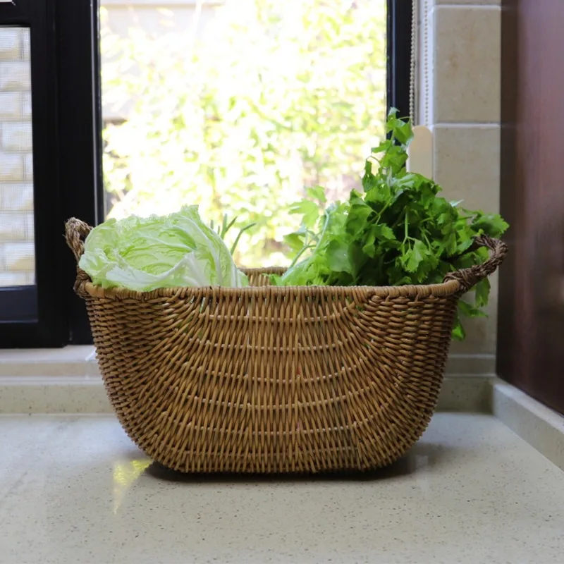 Rattan Kitchen Vegetable Storage Basket Fruit Living Room Desktop Storage Basket Premium Simple Basket American