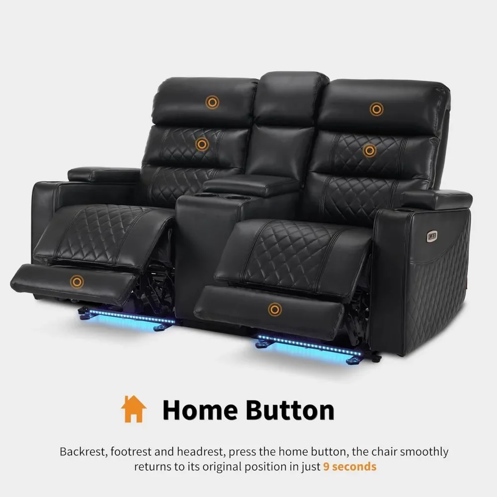 Reclining Sofas, Home Theater Seating with USB & Type-C Ports and Adjustable Headrests and Console, Armrest Storage