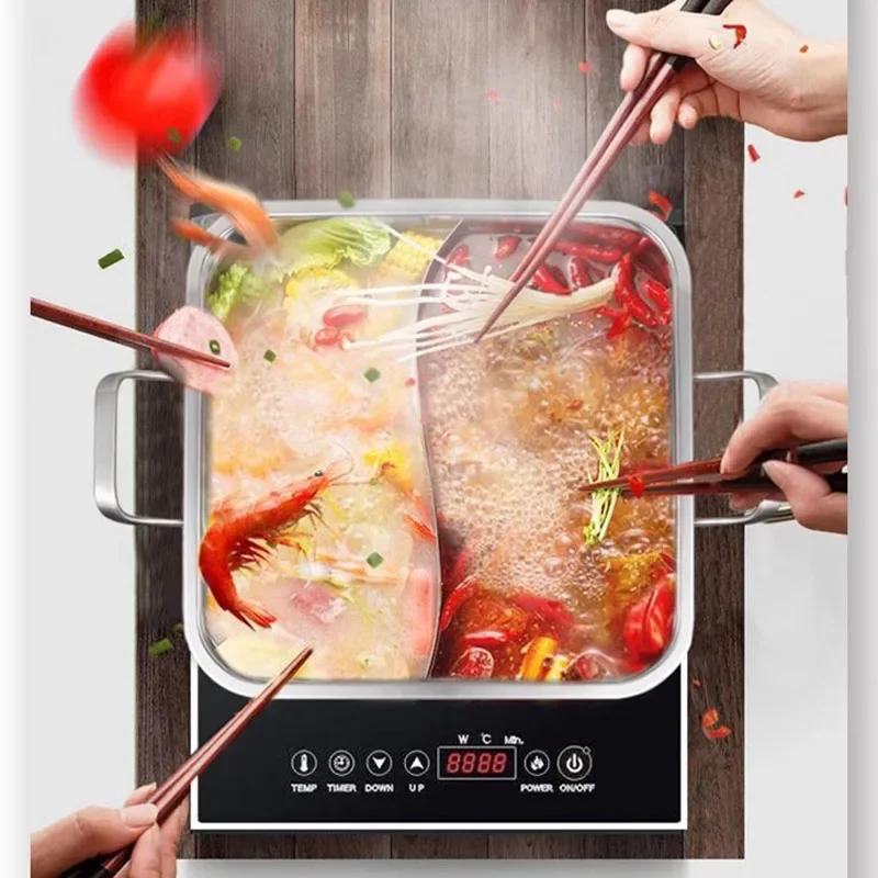 Food Functional Hot Pot Big Cooker Meat Noodle Stainless Steel Chinese Hot Pot Square Vegetable Double Fondue Chinoise Cookware