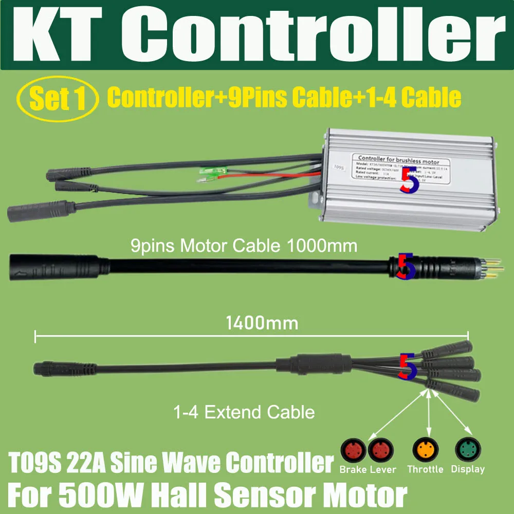 Ebike Bafang Motor Controller 22A 36V 500W 48V 500W Gear Motor Controller KT Controller Julet 1-2/1-4 WP Plug 9Pins Motor Cable