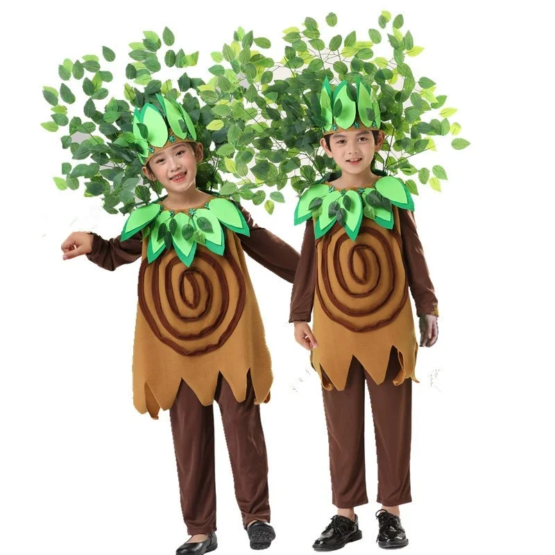 Trees Grasses Green Forest Hunters Plants Dance Costume Girls Boy Children Stage Wear Festival Celebration