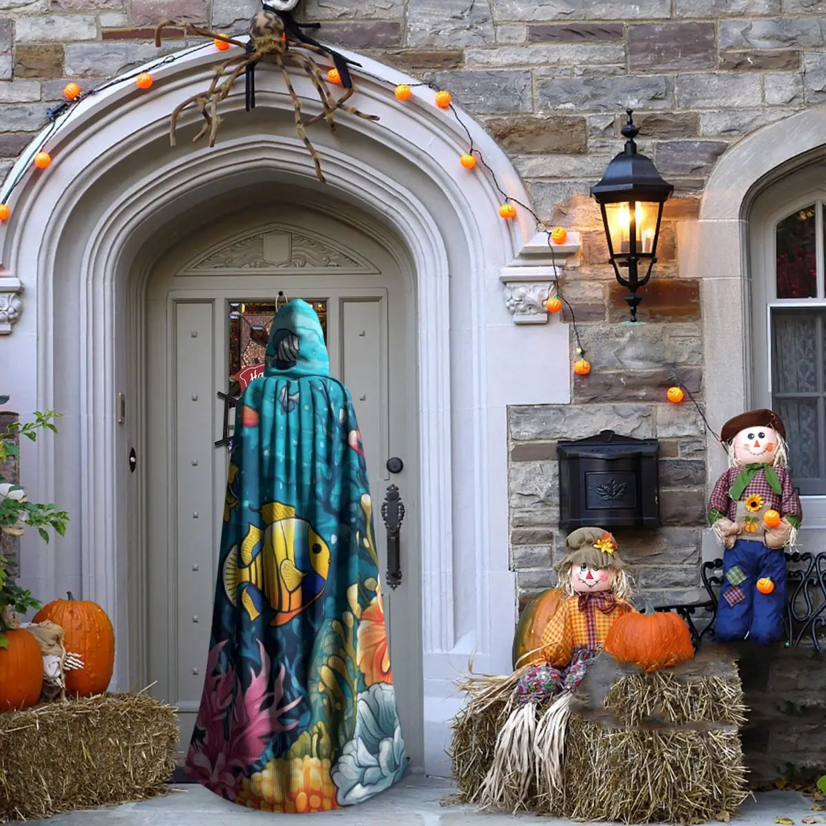 Capa larga con capucha de arrefes de Coral subacuáticos, disfraz Medieval de bruja, capa de Cosplay, fiesta de Halloween, adulto, Unisex