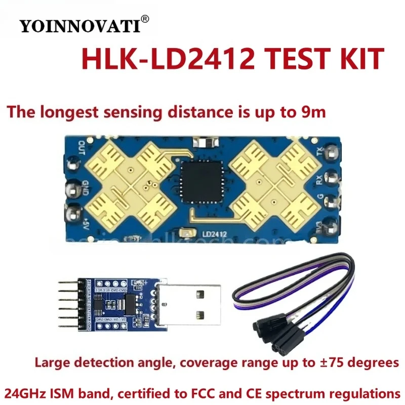 HLK-LD2412 24GHz Radar Human Presence Sensor -9m Range Wide Angle,Static Detection,for Smart Lighting/Security,Development Kit