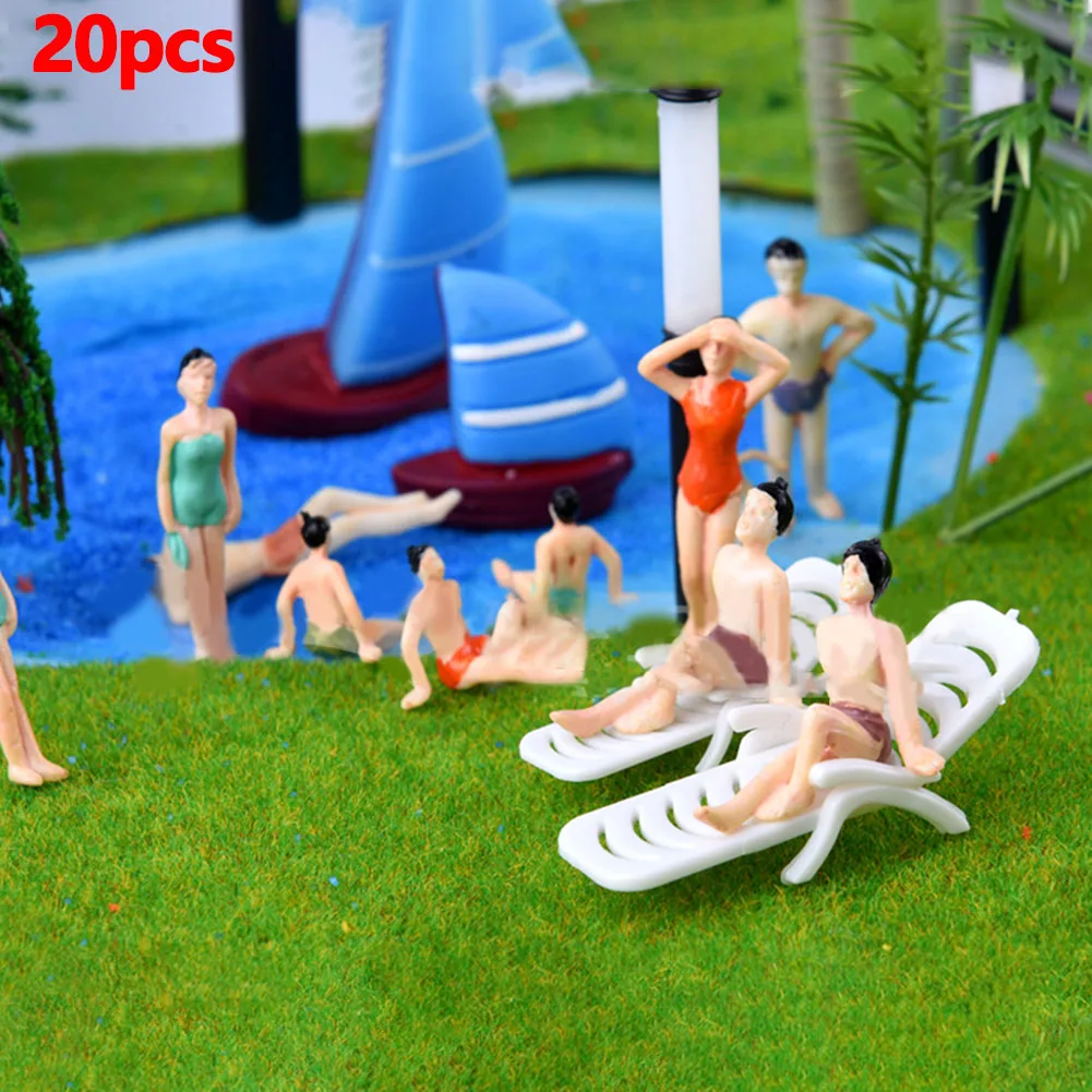 20pcs Plastic Assorted 1:150 Painted Model Beach Sea Swimming People Figures Model Train Layout Landscape Toys