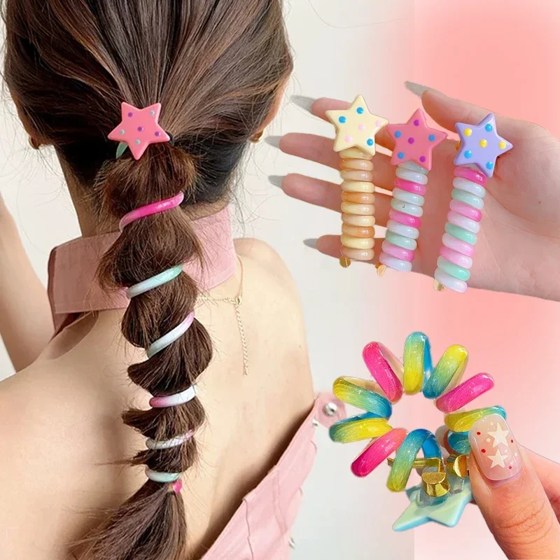 Colour Stars Braided Hair Headties Children Cartoon Telephone Wire Hairties Ponytail Bubble Braid Hairrope Headpiece Accessories