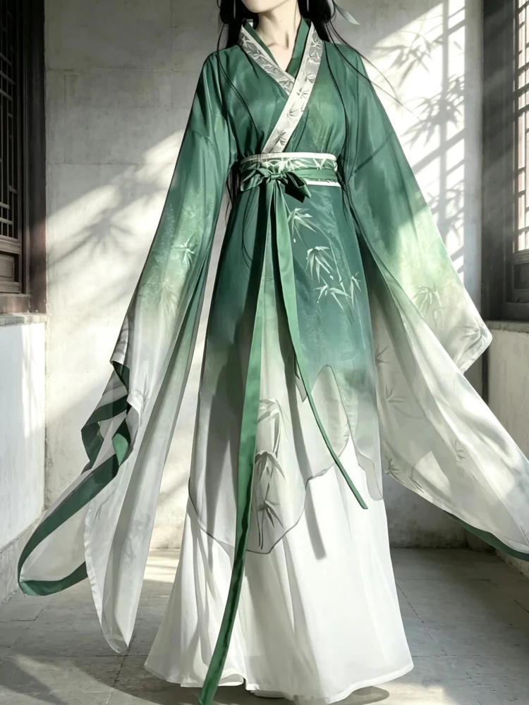 Masquerade Hanfu Dress Women Carnival Cosplay Costume Party Outfit Ancient Traditional Vintage Green White Hanfu Chic Dress