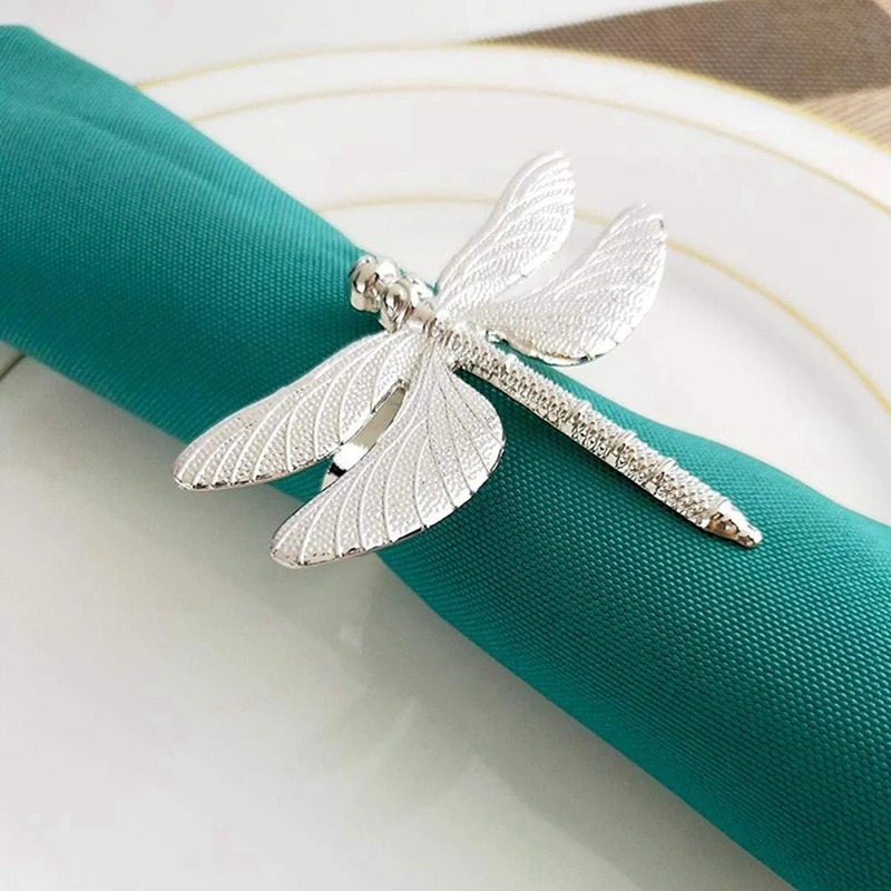 96 Pcs Dragonfly Napkin Rings, Zinc Alloy Napkin Buckle Silver Napkin Ring For Hotel Wedding Holiday Table Dinner