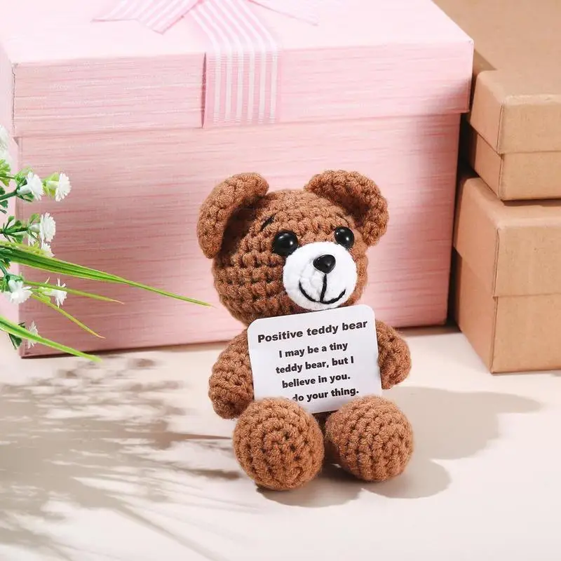 Urso inspirador suporte positivo urso boneca positivo tricô animais urso macio engraçado figura animal para quarto das crianças