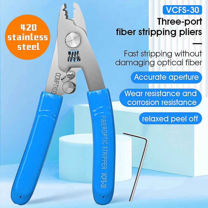 COMPTYCO VCFS-30 Stainless Steel Three-port Fiber Stripping Pliers FTTH Tool Fiber Optic Wire Stripper