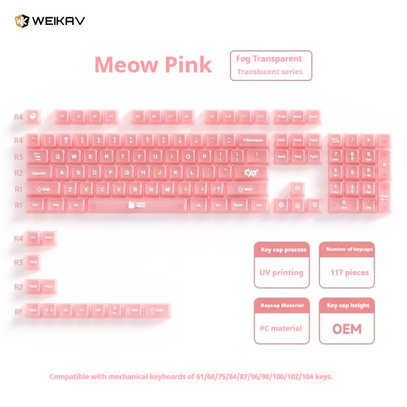 Misty pink keycaps with 117 high aesthetic and personalized mechanical PC material DIY cross keycaps - non keyboard