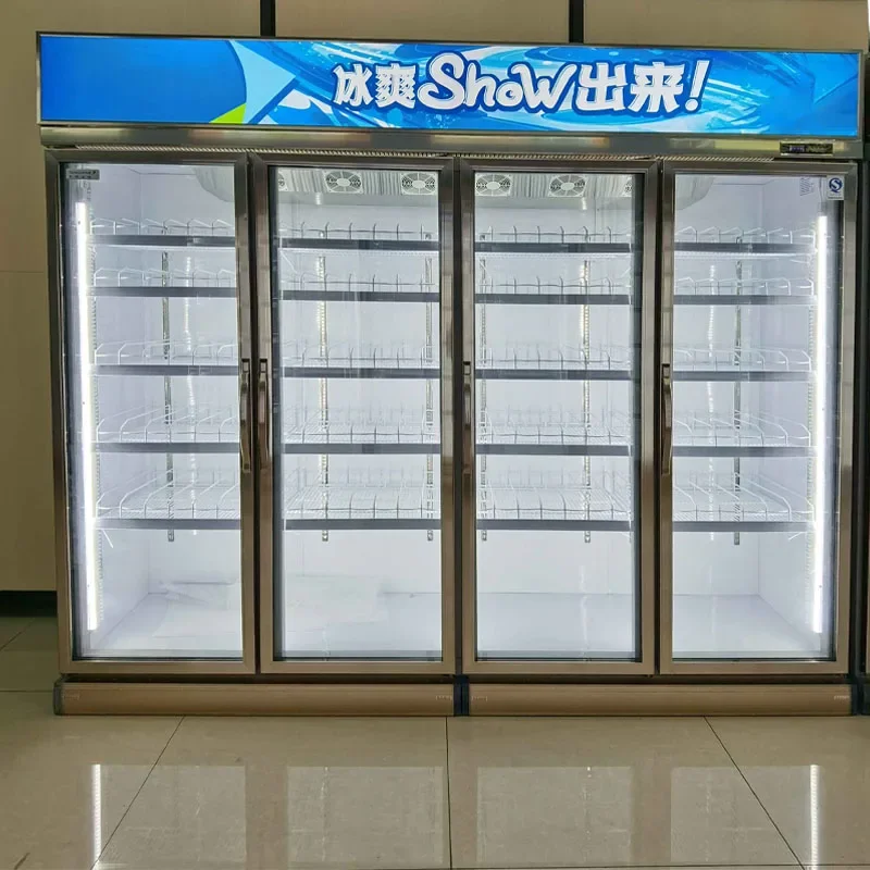 Vertical Glass Door Supermarket Beverage Display Deep Display Refrigerator Freezer