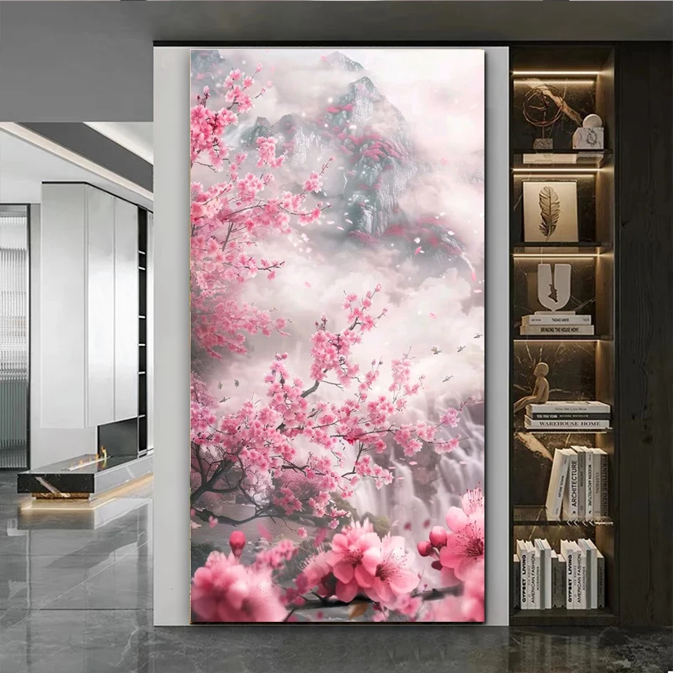 Pittura diamante fai da te di grandi dimensioni Sakura Valley Paesaggio pieno di strass Mosaico Ricamo Vendita Kit punto croce Decorazione della