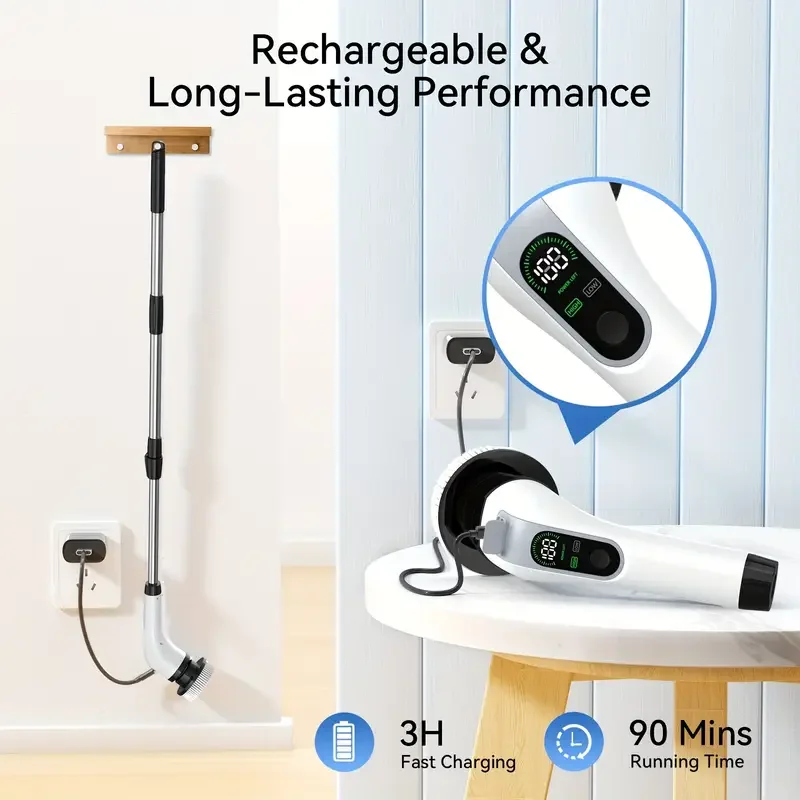 Electric Spin Scrubber Retractable Handle Adjustable Speeds Cordless Adjustable & Detachable Handle 7 Replaceable Brush Heads image 2