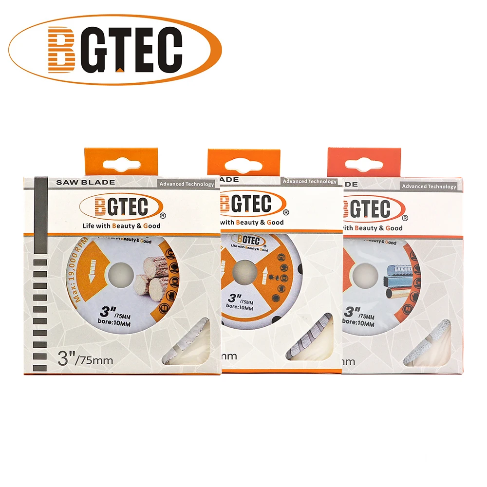 BGTEC-مطحنة بزاوية صغيرة أداة يدوية ، قرص تقطيع ، خشب ، صلب ، خرسانة ، جرانيت ، زجاج ، بلاط ، لوح مقطوع ، شفرة منشار ماسية ، 3 "، 75"