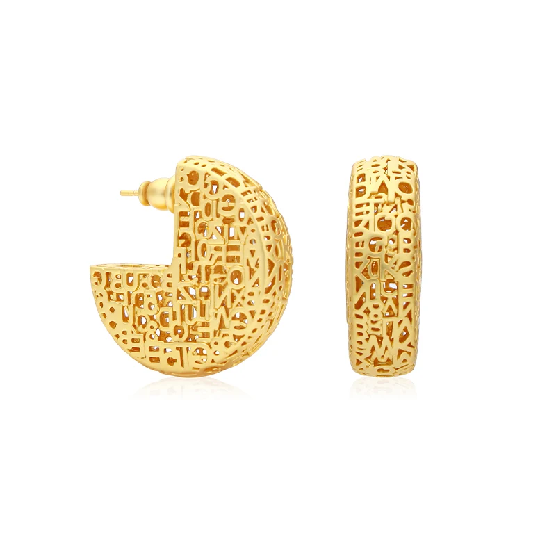 IVOG Hollow Out Seven Character Design Earring For Women Gold Color Circle Earring Fashion Jewelry Official Flagship Store