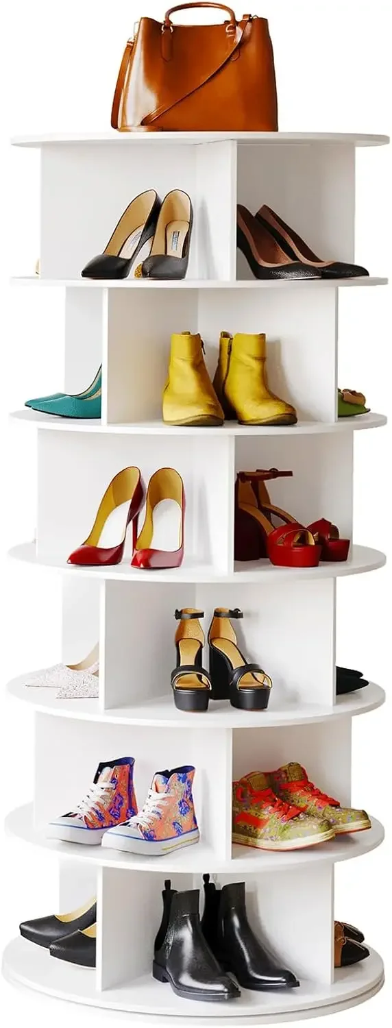 6-Tier Rotating Shoe Organizer, Spinning Shoe Rack Tower, 360 Display Lazy Susan Storage, Handbag Rotate