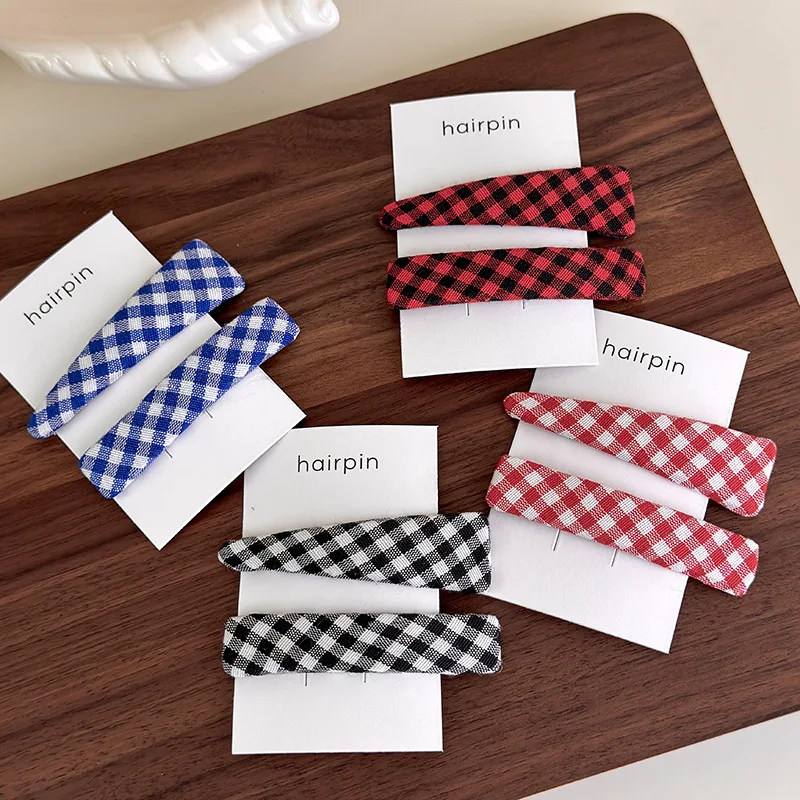 

Летние заколки для волос в корейском стиле, набор свежих милых клетчатых однотонных заколок для челки BB, элегантная боковая треугольная длинная полоска
