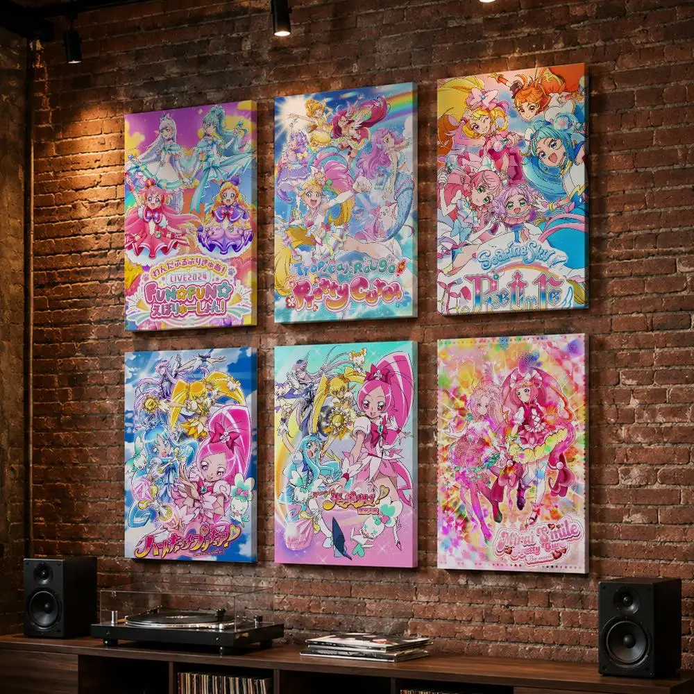 P-Pretty Cure Anime Framed Wall Painting Wood Framed Wall Art Print For Bedroom Living Room Hallway Office Home Decor
