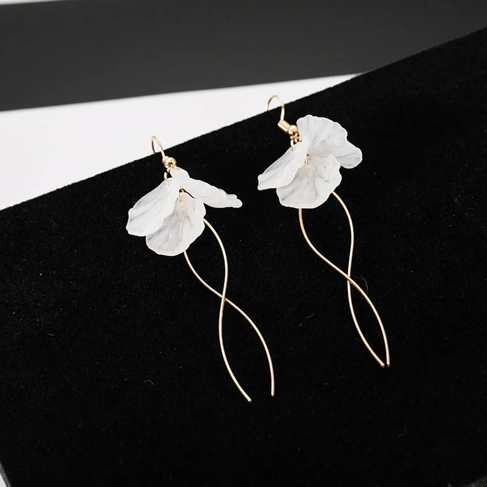 Korean Simple Flowers Petals Long Dangle Earrings For Woman Temperament Tassel Flower Earrings Fashion Female Jewelry Gifts