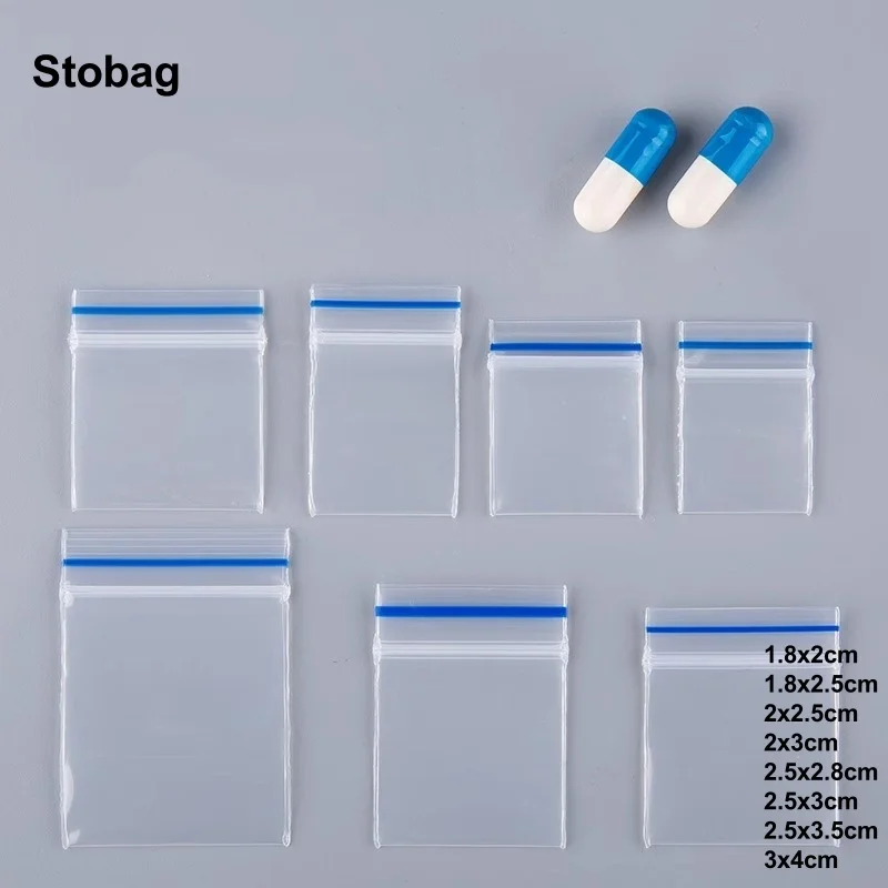 

StoBag 100pcs Transparent Blue Edge Mini Ziplock Bags Small Sealing Jewelry Packaging Pouch Storage Waterproof Reusable Plastic