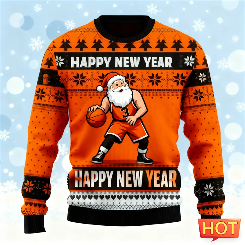 2026 New Funny Santa Claus Graphic Sweatshirts Fashion Crew Neck 3D Printed Ugly Christmas Hoodies Loose Breathable Pullovers