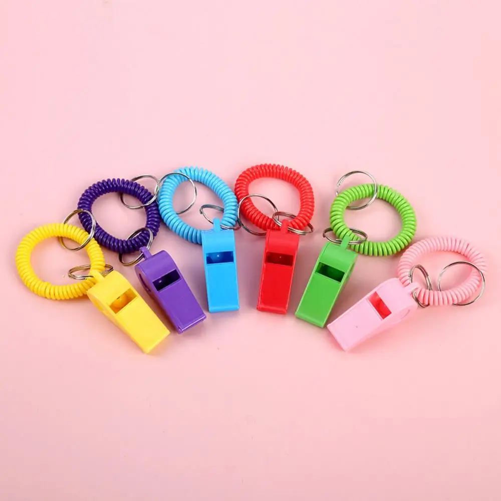 10Pcs Loud Crisp Sound Spring Wristband Whistle Colorful Plastic Sport Whistle Durable Emergency Referee Whistle Sports Training
