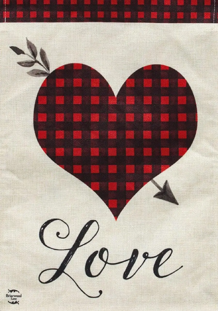 Briarwood Lane Valentines Garden Flags for Outside 12x18 Double Sided for Outdoor Love Heart Plaid Burlap Garden Flag for Valent