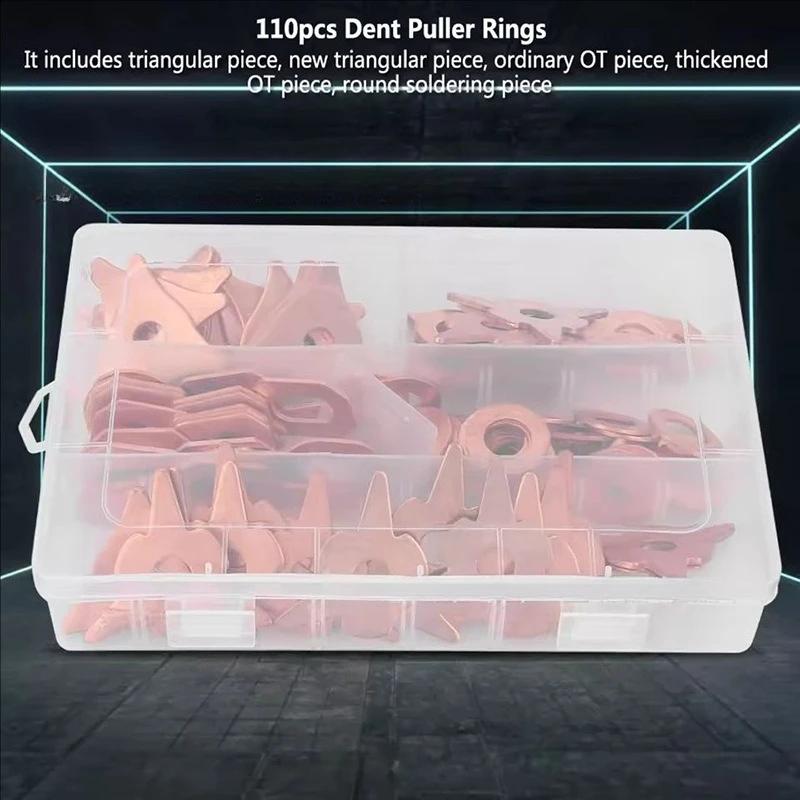 110Pcs Boxed Iron Copper Plated Washers Kit, Pulling Gaskets U-type & OT Type Shims for Auto Sheet Metal Welding Repair