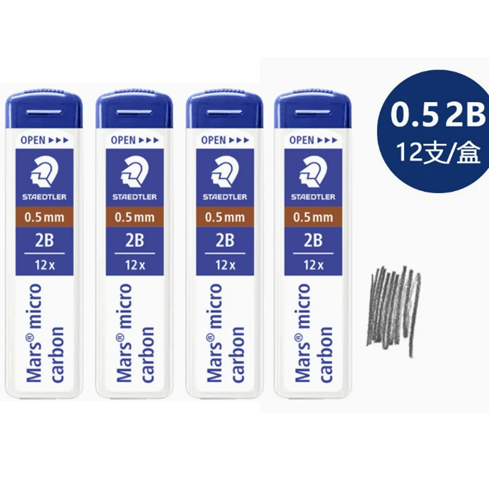 Pack of 4 - STAEDTLER Mars Micro Carbon 250 Mechanical Pencil Lead Refills 0.5 0.7mm Drawing Pencil Leads - (Total 48 Leads)