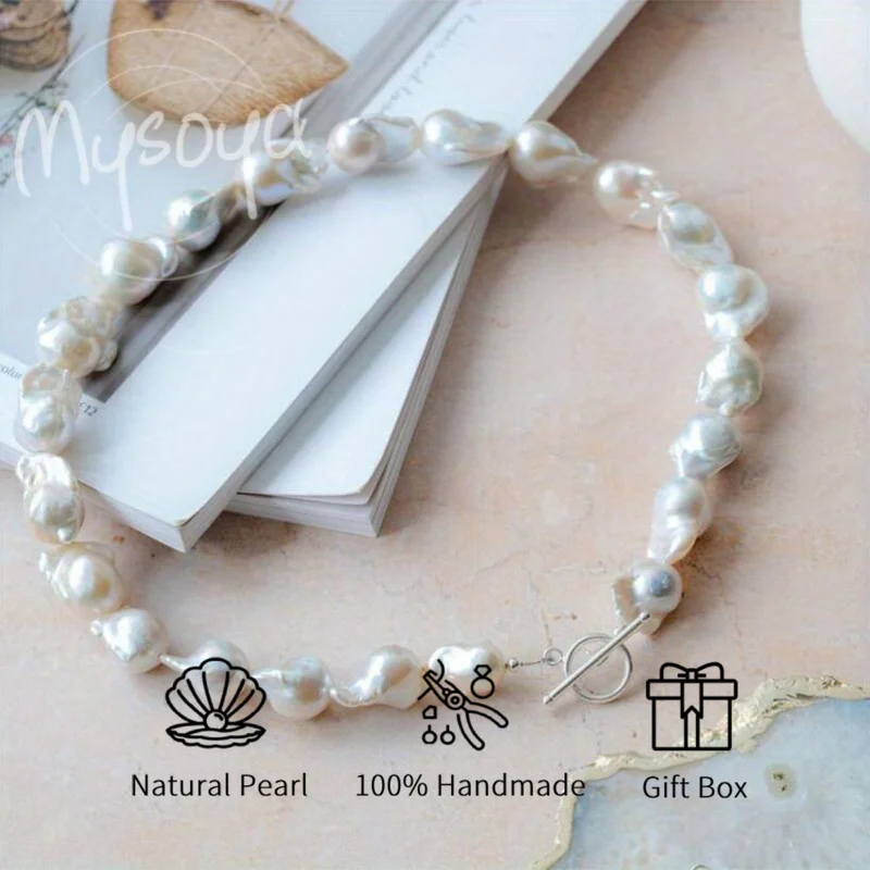 

MYSOYA 13-18mm Baroque Pearl Necklace Large Natural Pearls With Gift Box Perfect Gift For Wedding Birthday Christmas New Year