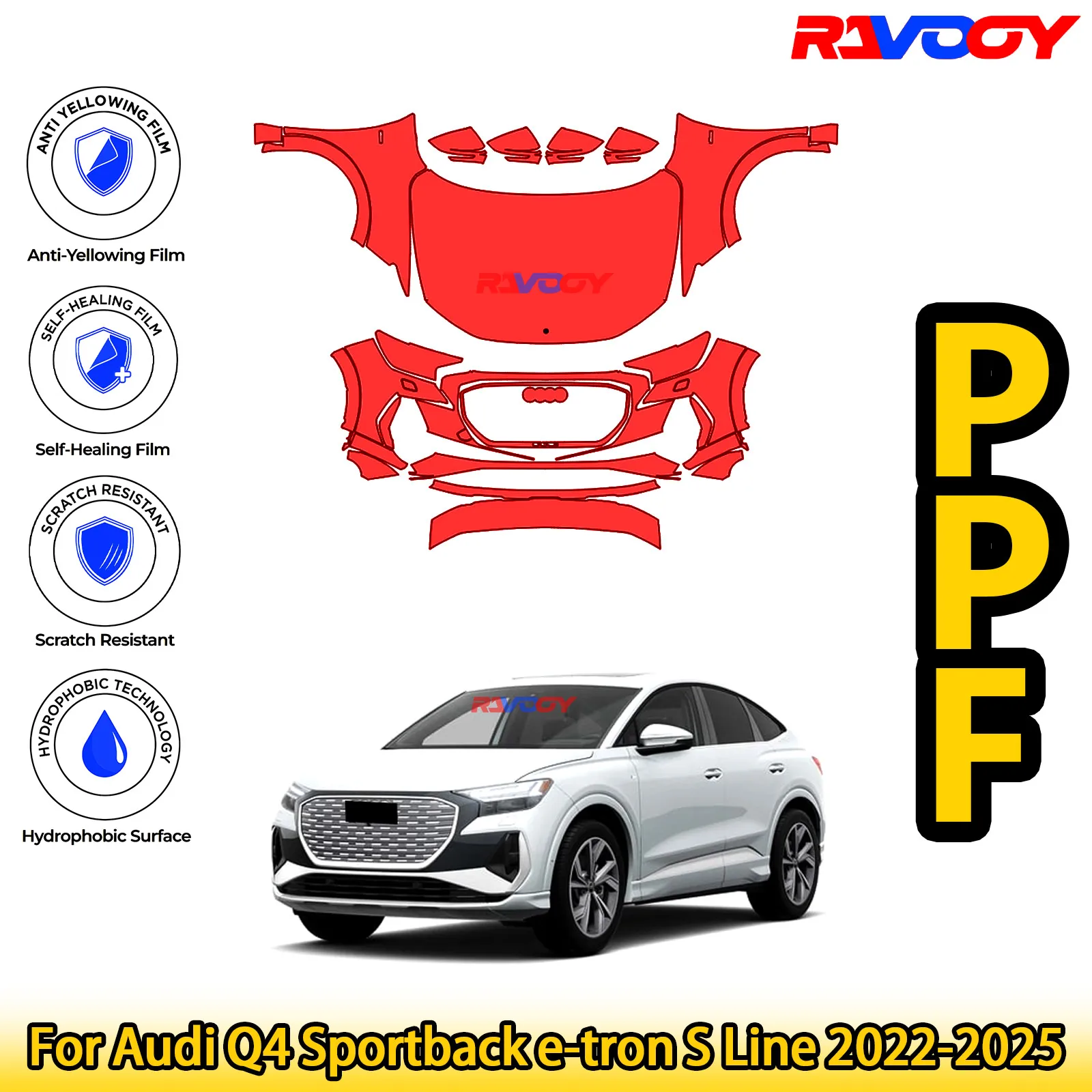 

For Audi Q4 Sportback e-tron S Line 2022-2025 Glossy Matte Black Precut front PPF Kit Paint Protection Film
