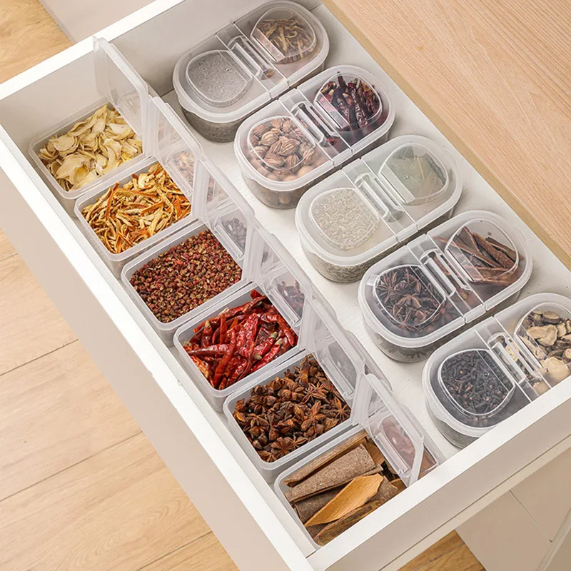 Seasoning Box Transparent Spice Bottle Spices Storage Container Herb Spice Kitchen Tools Gadgets Condiment Jar With Double Lid