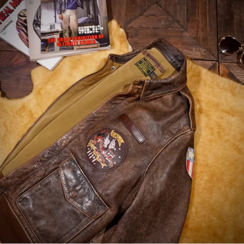 Reproduction of Flying Tiger Full Plant Tanning A2 Flying Suit Leather Jacket Cowhide Jacket Short American Retro