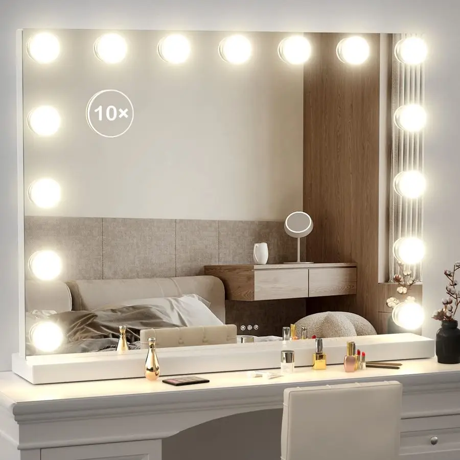 

Mirror with Lights Lighted Makeup Mirror with 15 Dimmable LED Bulbs,3 Color Lighting Modes,USB Charging Port Touch Control,Sturd