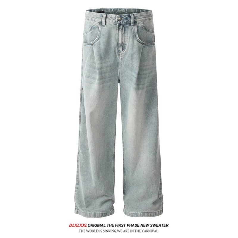

Мужские джинсы GXFortune American Sle Side Double Diagonal Waed Blue, свободные прямые повседневные брюки с высокой талией