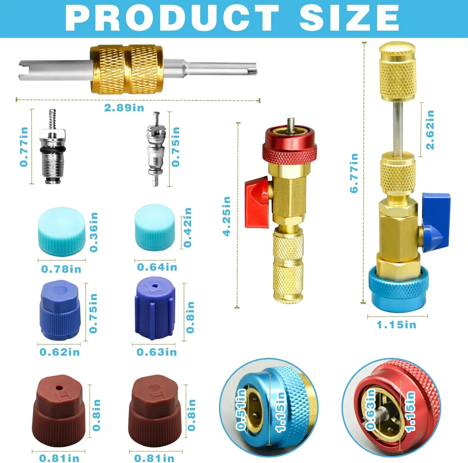 31Pcs R134A Valve Core Quick Remover Installer Tool Valve Core AC Service Port Cap Kit for Refrigerant Air Conditioner