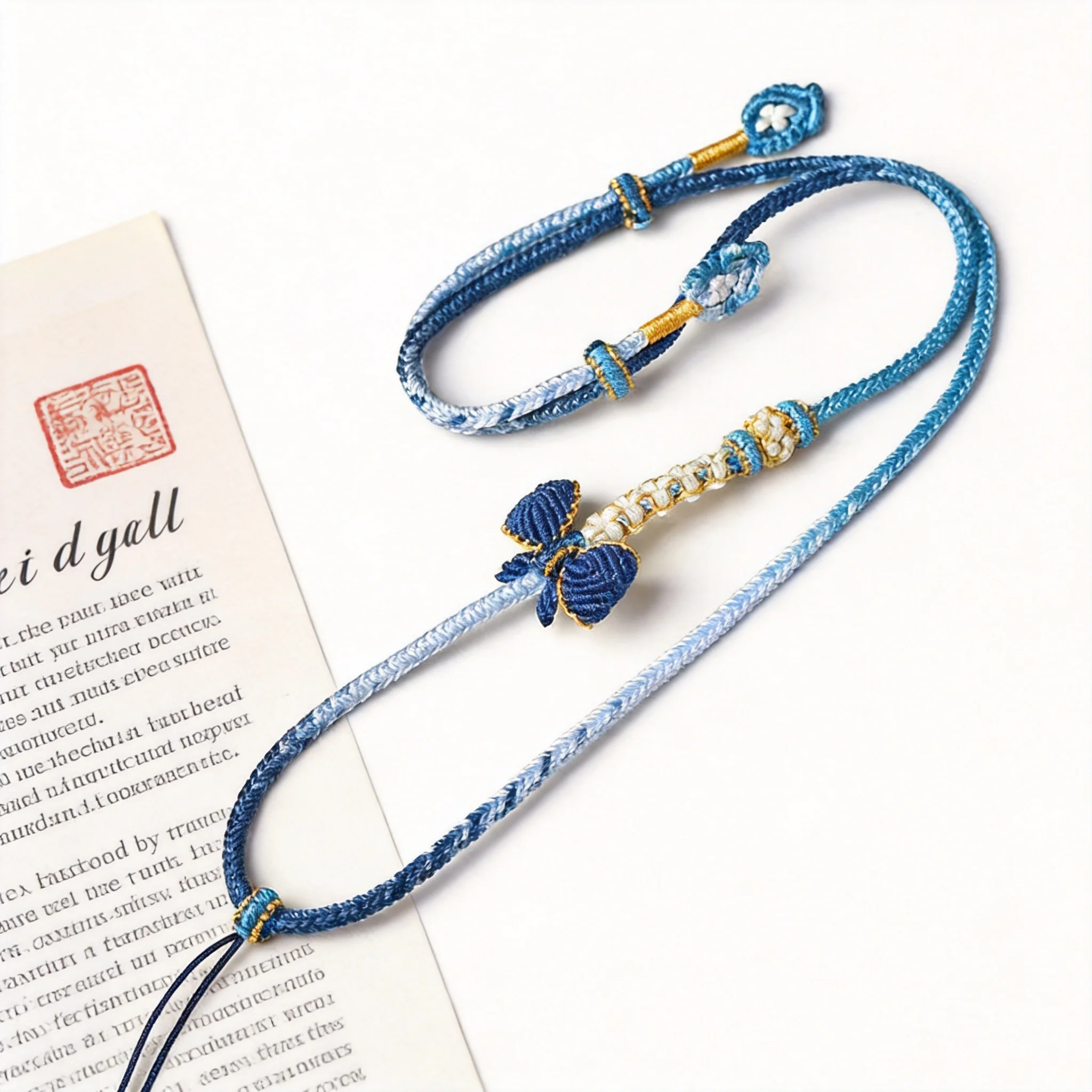 Yno Handmade Chinese Style Lucky Blessing Blue Braided Pendant Necklace Rope Adjustable For Jade Amber Gold Pendant Good Luck