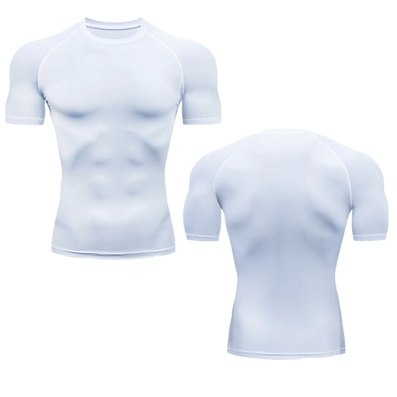 Camisas de compresión de moda para hombres, camisetas de secado rápido para entrenamiento en el gimnasio, Tops de Fitness, Camiseta deportiva para