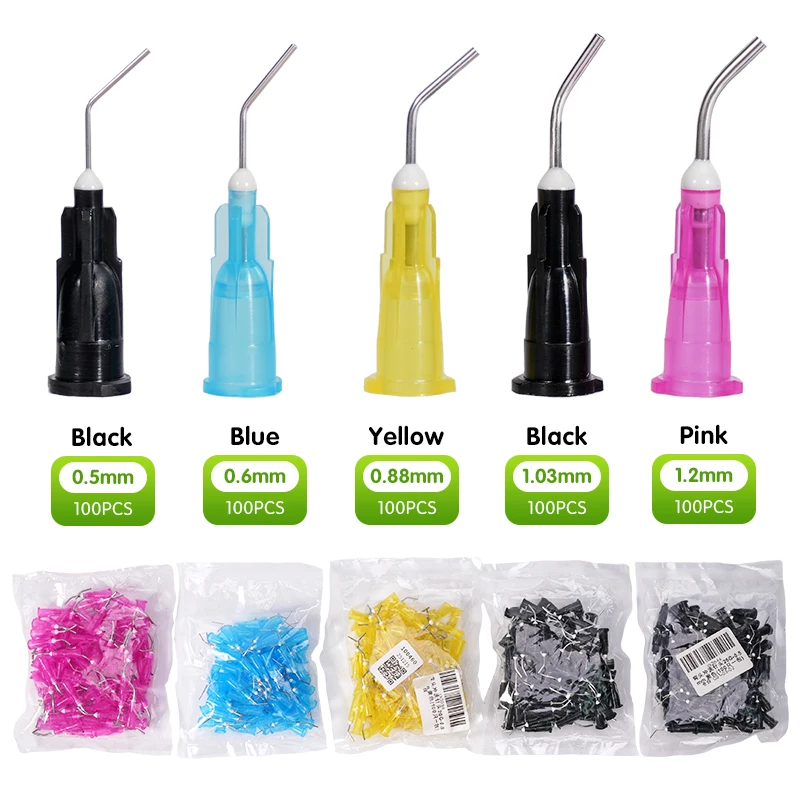 100pcs/Bag Dental Irrigator Bent Needle Tips Disposable Flow Sealant Etchant Composite Resin Pre Bent Flow Dispensing Needle Tip