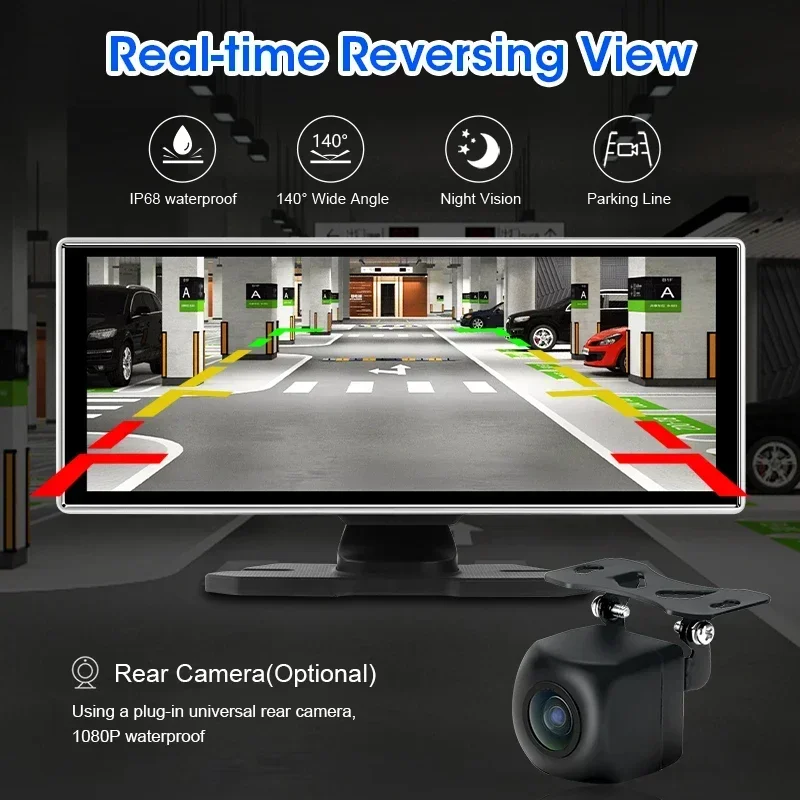 JMCQ 11.26 "4K داش كام كاميرا مرآة الرؤية الخلفية واي فاي اللاسلكية Carplay و أندرويد السيارات عدسة مزدوجة سيارة DVR مسجل فيديو GPS AUX