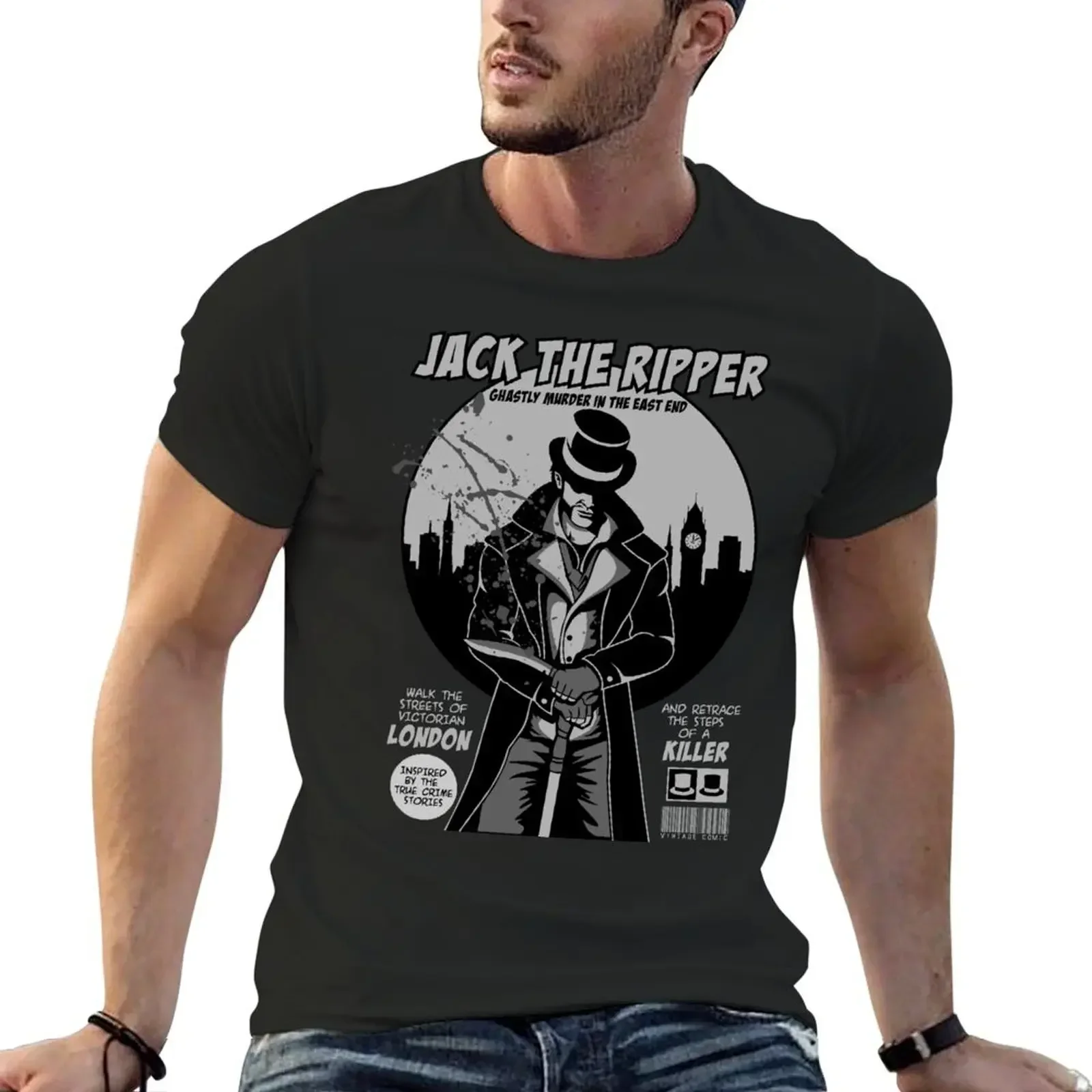 

jack the ripper comic vintage style T-Shirt blue archive Blouse custom t-shirts fitted t shirts for men