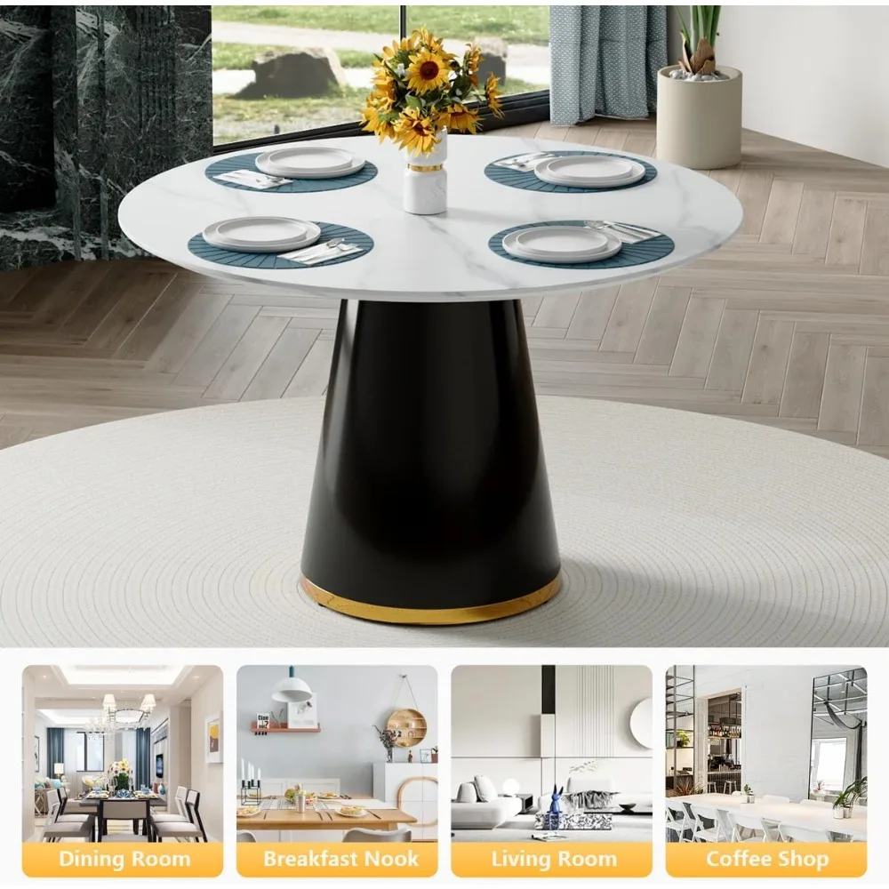 Round Dining Table, 45" White Dining Table, Breakfast Nook Table, Modern Round Dining Room Table (White, 45'' Round Table)
