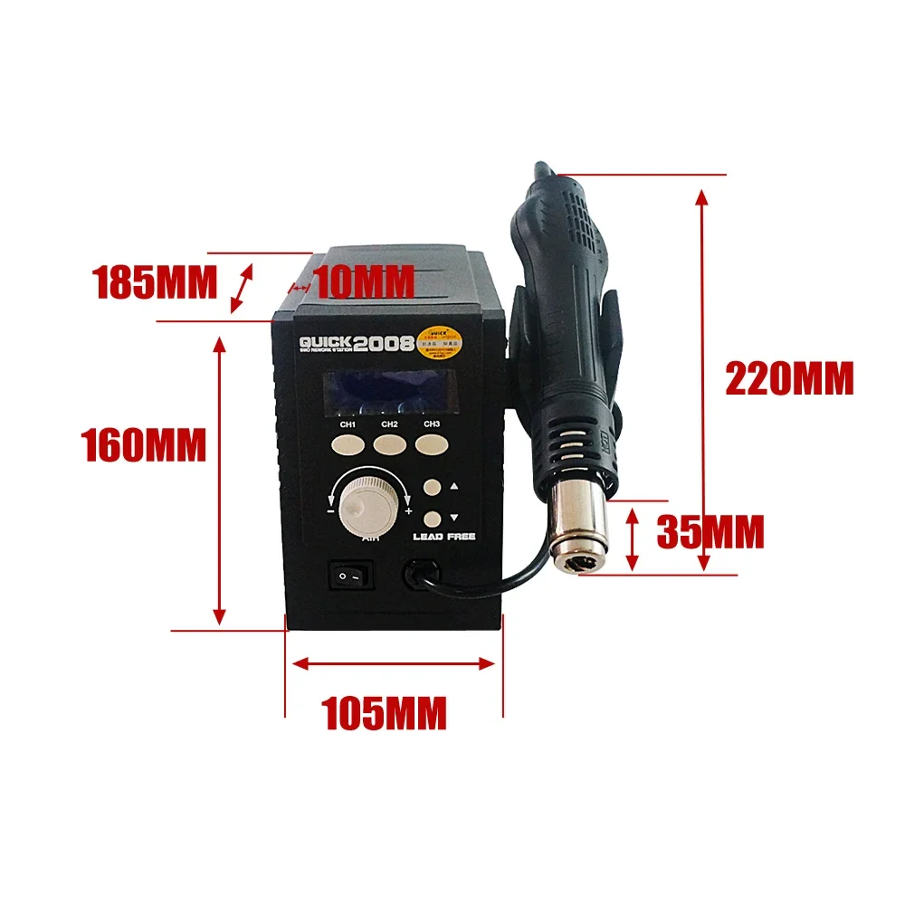 

LY QUICK 2008 700W ESD Digital Display Hot Air Gun Welding Blower Gun 220V 120L/min SMD Rework Station