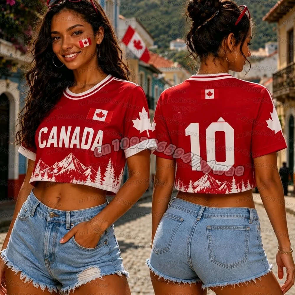 2026 women Canada no.10 Soccer Crop Top Jersey cheerleaders Football Tee women Football Jersey, short sleeve women t-shirt