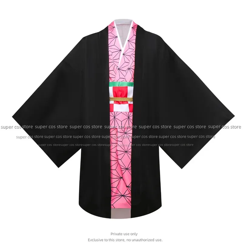 28L Anime Kimetsu No Yaiba Kamado Nezuko Costume Kimono Demon Slayer Cosplay Wig Hair Halloween Carnival Women