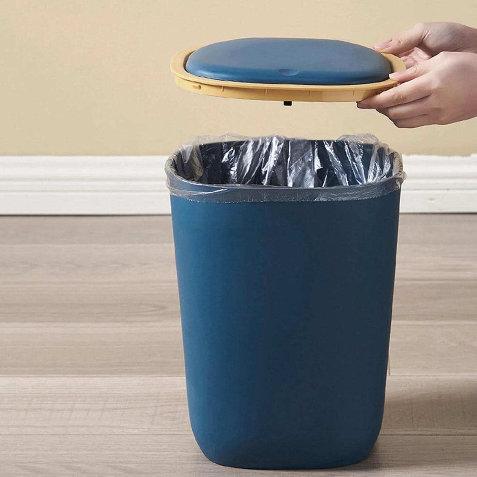 

Flip Trash Can Small Blue Waste Bin for Kitchen Bedroom Easy Clean Reusable Garbage Can Household Trashcan Mini Wastebasket