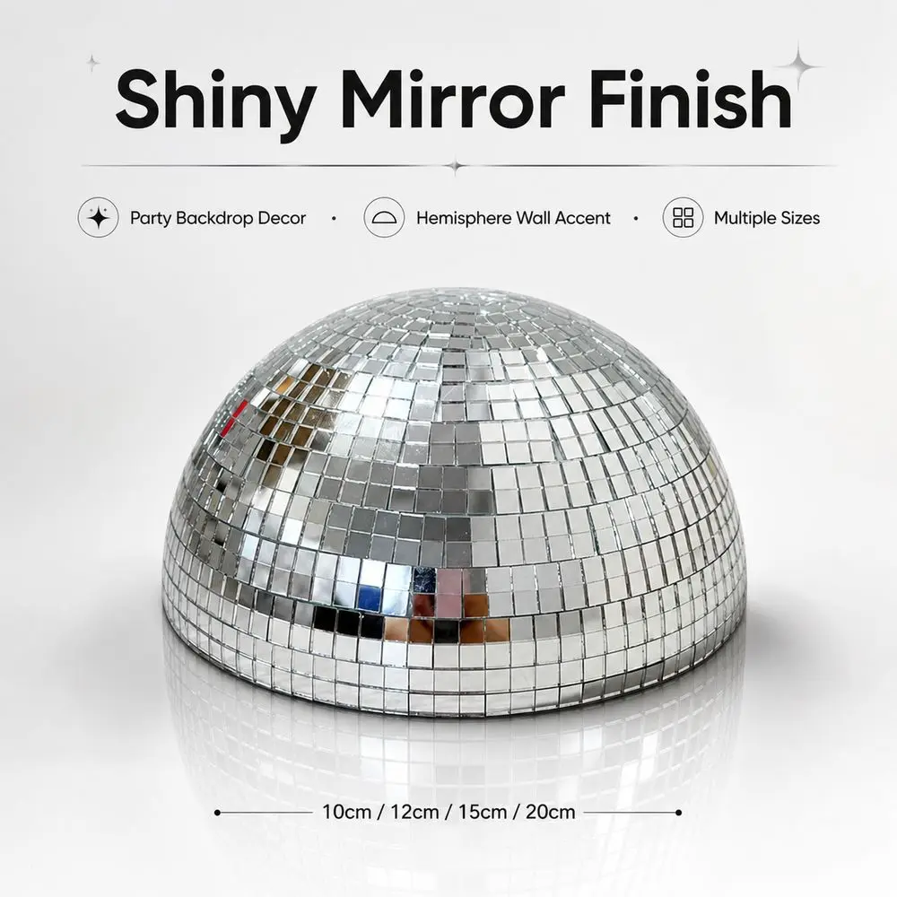 Silver Disco Mirror Ball Mirror Finish Disco Wall Decor Mirror Half Ball Reflective Surface