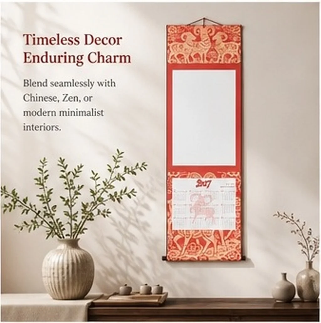 2027 Year of The Goat Red Blank Scroll Calendar Xuan Paper Calligraphy Wall Hanging Art Planner Art Scroll Calendar